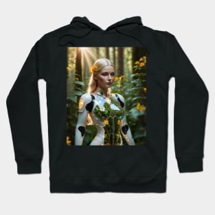 Blond girl robot in forest Hoodie